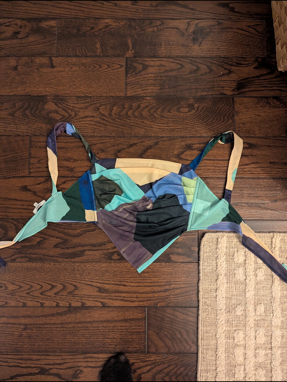 Miaou Multicolor Geometric Bikini Top in Teal, Navy & Tan